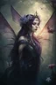 Placeholder: Dark Burgundy hair , dark red, violet, Fairy wings Purple hair,water lilies,dark fairy ,lilac dark red hair princess,nymph,elven crown,dragonflies,tiara,,gothic