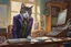 Placeholder: cat secret agent joker in an office in sunshine, very detailed, oil painting