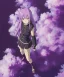 Placeholder: Detailed cute anime Kunoichi girl, purple hair buns, purple bangs, black latex bodysuit, intricate details, full body portrait, keep head in frame, slight smile, black Japanese motif, concept art, highly detailed, digital painting, concept art, sharp focus, illustration, art by Yoji Shinkawa, WLOP and greg rutkowski and alphonse mucha and artgerm and yanjun Chen and Junji ito and Makoto Shinkai, HDR, octane render