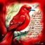 Placeholder: a vibrant digital chalk sketch painting featuring a double exposure image of a beautiful majestic red cardinal, ultra-detailed, within the body of the cardinal is a heart with the words "I AM ALWAYS WITH YOU" in a beautiful script