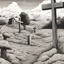 Placeholder: one dirt grave, wood cross, comic book, illustration,