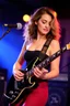 Placeholder: attractive woman playing an electric guitar