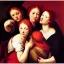 Placeholder: Four girl with red hair, Caravaggio style painting