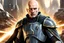 Placeholder: star wars bald male corellian jedi pilot wearing black and gunmetal grey old republic armored robes with gold trim, alone, battle-ready Jedi Master defending a ruined ancient city surrounded by golden light, centered head and shoulders portrait, hyperdetailed, dynamic lighting, hyperdetailed background, 8k resolution, volumetric lighting, light skin, fully symmetric details