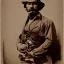 Placeholder: sepia close-up of beautiful mexican outlaw wearing gunbelt holster on waist and bandolier on chest, rows of bullets across chest, long black wavy hair, beautiful face, 1800s, 8k, high-quality, ultra-fine detail,1800s