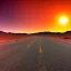 Placeholder: muscle car, desert road, sunset, full colour,