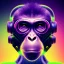 Placeholder: A beautiful portrait of a cyborg monkey purple neon color scheme, high key lighting, volumetric light high details psychedelic background