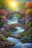 Placeholder: Pont avec des fleurs , riviers animé, soleil, ciel étoilé cgi,cinema 4d