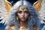 Placeholder: simetric PRETTY eyes, beautiful face and eyes,WHITE SILVER BLUE hair flying, highly detailed face, sky, GOLD eyes, realistic, background moon, angel big wings, Ultra detailed digital art masterpiece, beautiful GIRL 26 yearS old, EGYPTIAN GIRL with simetric eyes with long, curly hair
