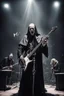 Placeholder: papež hraje na pódiu v blackmetalové kapale na baskytaru, biskup hraje na bicí, kardinál na elektrickou kytaru a jeptiška řve do mikrofonu, ponurá atmosféra, veliká scéna koncertu, pentagram, obrácený kříž, veliký kontrast, hodně detailů, fotorealistické, RAW