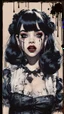 Placeholder: Poster in two gradually, a one side malevolent goth vampire girl face and other side the Singer Melanie Martinez face, full body, painting by Yoji Shinkawa, darkblue and sepia tones,