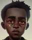 Placeholder: Portrait of a gorgeous black skinned toddler warlock boy with dark hair by Jim Kay