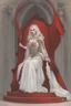 Placeholder: Beautiful white haired Vampire queen on her throne, drawing. Wearing a red cloak with a fur collar