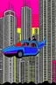 Placeholder: punisher sku;; city helicopter chasing car in the style of Hiroshi Nagai