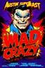 Placeholder: comic scary super hero mad crazy wild super head big title with movie poster title: Austin super beast, 90s style, angry fast, extreme, wild, so so so so angry, tough red and purple background with 90s comic style slashes