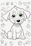 Placeholder: blank colouring book, white background, simple picture for toddlers, dog with one tail, four legs, smile on face, disney and pixar style