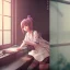 Placeholder: Anime girl studying in room, perfect face, window, nature, anime style, unreal engine 5, studio lighting