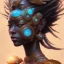 Placeholder: sango fantasy, fantasy magic, intricate, sharp focus, illustration, highly detailed, digital painting, concept art, matte, masterpiece head sexy view black African beauty black afro hair space lady turquoise carp skin African one head space journey