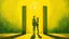 Placeholder: (forbidden fruit:)a painting of three people standing next to each other, an acrylic painting, trending on cg society, yellow and limegreen color scheme, monoliths, siluettes, in a row, detailled light, group of people, trending on artstion, female forms, smoldering, suns, chambers