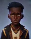 Placeholder: Portrait of a handsome black skinned toddler warlock boy with dark hair by Jim Kay