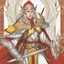 Placeholder: Elf warrior red, yellow, and white linear drawing hip is the detail as