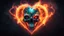 Placeholder: fire spirit ghost-skull hybrid heart and smoked background elemental flames lightning lights luminance colorful futuristic steampunk cyberpunk style