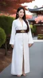 Placeholder: 4K Photorealism : 30 year old Asian woman with a full body with a proportional body, symmetrical face, precise clean brown eyes, long flowing hair, precise chest accentuation, showing typical Japanese clothing