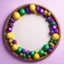 Placeholder: A simple round wooden frame without decoration in the colors of Mardi Gras green, purple and yellow with a light background to remove