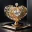 Placeholder: A magnificent golden and silver heart-shaped sign adorned with a stunning golden sphere encrusted with sparkling diamond clusters at its center, elegantly spinning in position.