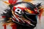 Placeholder: abstract oil painting, helmet MotoGp collection in garage. black-red-gold. artistic style