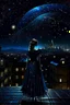 Placeholder: Under a starry umbrella and cityscape long dress, she’s the queen of the night, dark deep colours, stary dark blue sky, high sharped, dtelied, cinematic, atmospheric, weird, crepy stunning