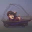 Placeholder: Boy stow away in magical carriage at night Nick Harris style