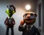 Placeholder: Room scene, muppet head with realistic body detective man, real photo, concept art, retro style, smooth, unreal engine 5, god lights, ray tracing, RTX, lumen lighting, ultra detail, volumetric lighting, 3d.