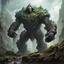 Placeholder: 90's fantasy tcg art of an alien rock golem