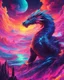 Placeholder: Dragon in a vibrant synthwave dreamscape, neon chaos swirling energetically around pixelated forms, a dynamic fusion of retro gaming nostalgia and futuristic abstraction