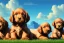 Placeholder: digital gouache matte painting, volumetric nature environment, organic, (( cute ( irish setter puppies and golden retriever puppies ) playing together )), close-up portrait, elegant, intricate, realistic shaded volumetric lighting, volumetric clouds, concept art, detailed eyes, illustration, 8k, uhd, hires, backlight, centered camera view, vitality colors, ambient occlusion, sunlight caustics, design and art by sam curry