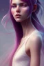 Placeholder: girl, cute, beautiful, long hair, rainbow hair, white dress, close up portrait by Greg Rutkowski