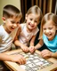 Placeholder: A group of children engaged in solving a maze puzzle from the activity book, with smiles on their faces, showcasing the fun and joy of playing with mazes.