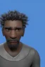 Placeholder: 3D render of a cyberpunk tribal old black man, gray hair and goatee, on a dark blue jungle background, digital art