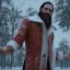 Placeholder: man in the arms of jesus christ, in snow, portrait, student costume, village, meditation, woods, cyberpunk, 8k quality