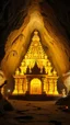 Placeholder: An amazing temple with a great religious golden status all around in un underground cave with dim lights