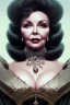 Placeholder: Joan Collins as evil queen in black leather, leather, busty, cleavage, angry, stern look. character design by cory loftis, fenghua zhong, ryohei hase, ismail inceoglu and ruan jia. unreal engine 5, artistic lighting, highly detailed, photorealistic, fantasy