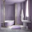 Placeholder: hotel bathroom, modern classic style, lavender colors, 3d