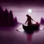 Placeholder: Charon the ferryman in his boat on the river Styx, red black purple colours, 8k, high definition, fantasy art, winding river, sharp jagged rocks, high contrast colours, sharp colours