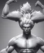 Placeholder: Goku, matrix style, white hair, fighting pose, muscular body, shirtless, volumetric details, hyper realism, unreal engine 5