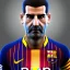 Placeholder: portrait of sadam hussain, head and torso, fc barcelona jersey number 1 0, dark blue, maroon red, unreal engine 5, trending on artstation, octane render