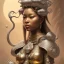 Placeholder: Sango fantasy, fantasy magic, intricate, sharp focus, illustration, highly detailed, digital painting, concept art, matte, art germ and Paul Lewin and Kehinde Wiley, masterpiece silver elephant head bronze Buddha Asian African girl nice breast Hawaiian hair turquoise golden waves