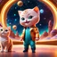 Placeholder: (masterpiece, best quality, 8k, RAW photo, beautiful and aesthetic:1.2), complex detail, Indirect light, photorealistic, (((full body))), Cosmic Boss Baby style smiling, bald, with a ginger cat companion, colorfull Sci-Fi environment