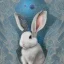 Placeholder: white platinum rabbit with blue third aye and butterfly wings, aboriginal, dot painting, indiginous, dot, mud, dream-time, abstract, dots, natural pigment, extremely sharp detail, finely tuned detail, ultra high definition, 8 k, unreal engine 5, ultra sharp focus, art germ and Paul Lewin and Kehinde Wiley, winter ambiance