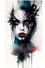 Placeholder: An abstract realism modern design with watercolo and beautiful portrait of an amazing women dark art horror gloomy demon